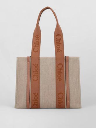 Chlo&eacute; woody tote bag rectangular shape handles contrast
