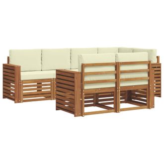 vidaXL Conjunto De Sof&aacute; Seccional Con Coj&iacute;n 7 Pcs Natural Y Crema Vidaxl