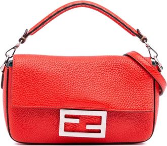Fendi Pre-owned Handbags, female, Red, Size: ONE SIZE Pre-owned Compact Grained Leather Shoulder Bag with Iconic Metal Detail