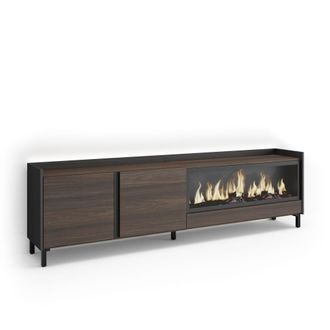 Skraut Home Mueble tv efecto madera roble negro 212x35x61cm chimenea efecto fuego