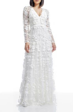 Dress The Population Angelina Long Sleeve Gown in White at Nordstrom Rack, Size Small