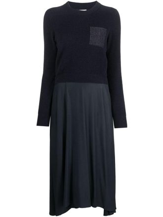 PESERICO contrasting-stitch knitted midi dress - Blue