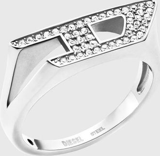 Diesel Stainless steel glitz signet ring - Rings - Unisex - Silver