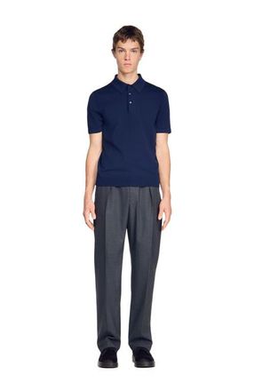 Sandro Cotton and silk polo shirt in Royal Blue at Nordstrom, Size Xx-Large