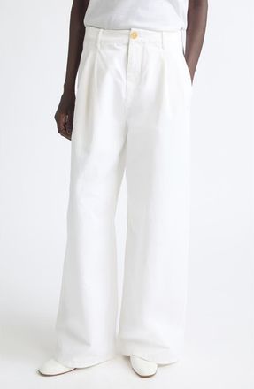 Jil Sander Pleated Cotton Drill Wide Leg Pants in Optic White at Nordstrom, Size 42