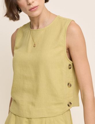 Nobody's Child Green Linen-Blend Button Side Crop Top