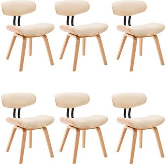 vidaXL Vidaxl - Sillas De Comedor 6 Uds Madera Curvada Y Cuero Sint&eacute;tico Crema