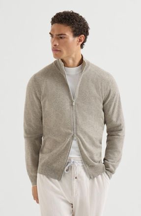 Brunello Cucinelli Cashmere high-neck cardigan with zipper in Grey at Nordstrom, Size 50