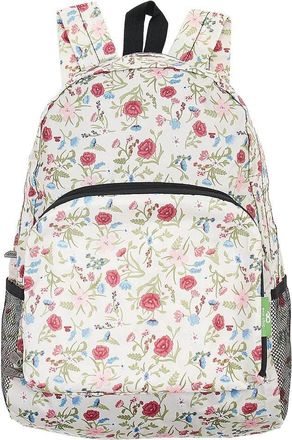 Eco Chic Lightweight Foldable Water Resistant Backpack Rucksack Folds into Pouch for Storage (Floral Beige)