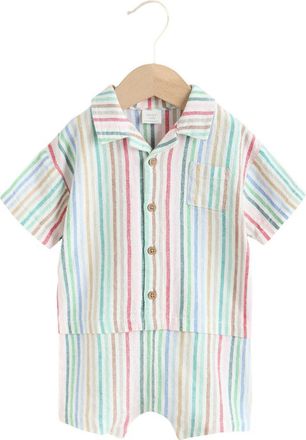 Next Multi Stripe Linen Blend Romper in Blue at Nordstrom, Size Newborn