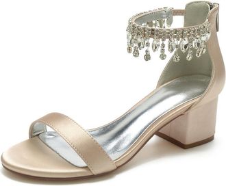 Generic Wedding Shoes Womens Bridal Block Heel Wedding Sandals Satin Prom Party Dress Pumps Open Toe Bridal Heels 5.5Cm,Champagne,10 UK
