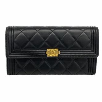 Chanel Black Leather Long Wallet (Bi-Fold) (Pre-Owned)