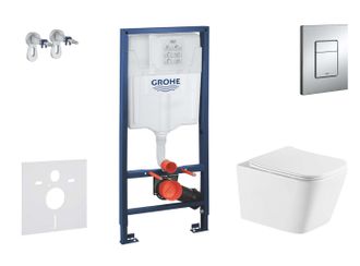 GROHE Rapid Sl - Conjunto De M&oacute;dulo De Instalaci&oacute;n Empotrada, Inodoro Arkas L Y Asiento Softclose, Pulsador De Descarga Skate Cosmopolitan, Cromo Sani11ba11