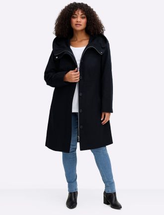 Sheego Kurzmantel SHEEGO, Damen, Gr. 40, tiefblau, 90% Polyester, 10% Wolle, unifarben, unifarben mit Farbeinsatz, unifarben mit Farbeins&auml;tzen, M&auml;ntel Kurzma