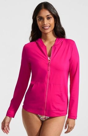 Lands End SunShade UPF 50 Hooded Zip Front Rash Guard in Riviera Rose at Nordstrom, Size X-Large P