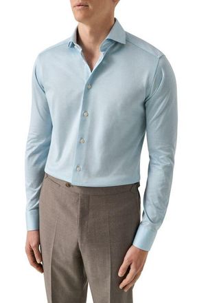 Eton Contemporary Fit Filo di Scozia Jersey Dress Shirt in Light Green at Nordstrom, Size 15.5