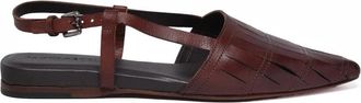 Pantanetti Brown Pointed-Toe Woven Leather Flats