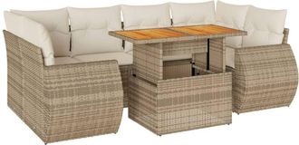 vidaXL Vidaxl - Set Sof&aacute;s De Jard&iacute;n 7 Piezas Y Cojines Rat&aacute;n Sint&eacute;tico Beige