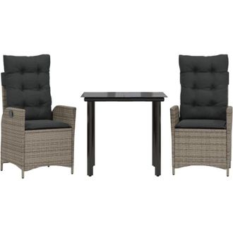 vidaXL Vidaxl - Set Comedor De Jard&iacute;n 3 Piezas Con Cojines Rat&aacute;n Sint&eacute;tico Gris