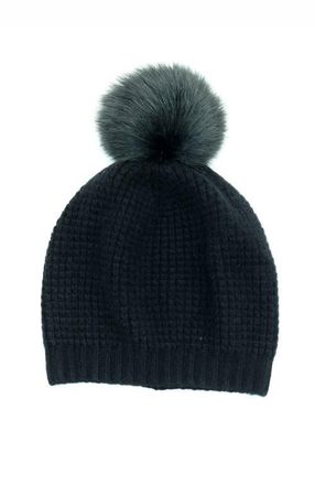 Portolano Cashmere stitched hat with pom in Black at Nordstrom