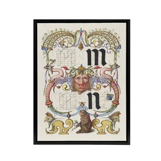 Artery8 Pictorial Letter Guide M & N Calligraphy Framed Canvas Wall Art in White | Size: W24 x H32