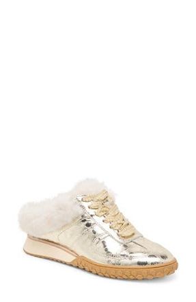 Dolce Vita Izzey Faux Fur Sneaker in Platinum Leather at Nordstrom Rack, Size 9.5