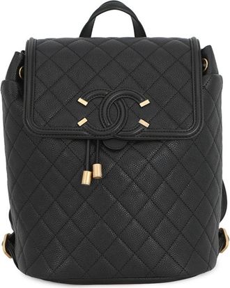 Chanel Matelasse Black Grained Calfskin Backpack (Pre-Owned)