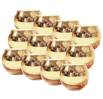 OEM 12 Candelabros Votivos Redondos Dorados, Candelabros De Cristal Dorado Moteado, Candelabros Para Velas De T&eacute; Para Decoraci&oacute;n Del Hogar, Centros De Mes