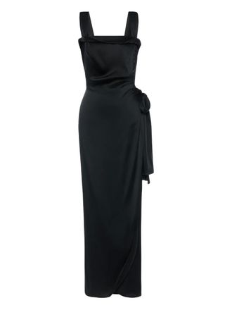 Maison Margiela bow-detail asymmetric gown - women - Acetate/Silk - 36 - Black