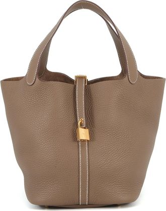 Herm&egrave;s Etoupe Gray Taurillon Clemence Leather Handbag Tote Bag (Pre-Owned)