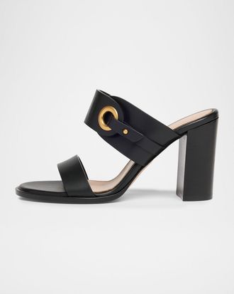Gianvito Rossi 85mm Calfskin Leather Block-Heel Mules