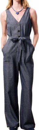 FRNCH Linen Blend Jumpsuit In Bleu Marine