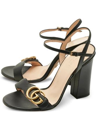 Gucci leather GG block-heel sandals - women - Calf Leather/Calf Leather/Calf Leather - 36.5 - Black