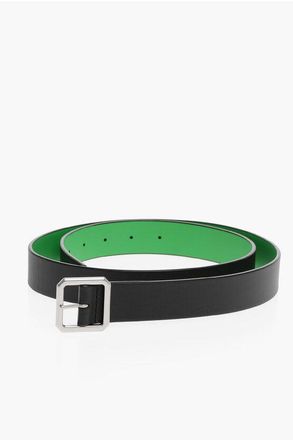 Bottega Veneta Omkeerbare leren riem met metalen gesp in zwart