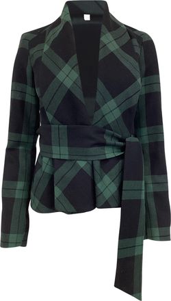 Diane Von F&uuml;rstenberg Diane Von Furstenberg Checked Belted Jacket in Olive Wool
