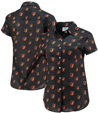 Foco Womens FOCO Orange Baltimore Orioles Floral Button Up Shirt in Black at Nordstrom, Size Small