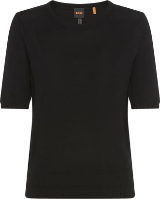 HUGO BOSS Kurzarmpullover »Fiaffusa Premium Damenmode« mit dezentem Ajourstrickmuster hinten