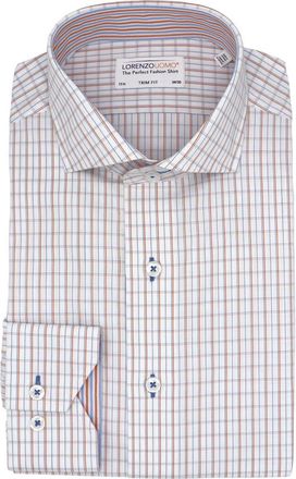Lorenzo Uomo Trim Fit Plaid Cotton Oxford Cloth Dress Shirt in White/Orange/Blue at Nordstrom, Size 14.5 - 32