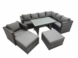 Fimous Patio Furniture Sets with Dining Table Chair 2 Big Stools in Dark Grey
