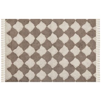 Beliani Alfombra De Algod&oacute;n Marr&oacute;n Beige 160 X 230 Cm Patr&oacute;n Geom&eacute;trico Borlas Sinop