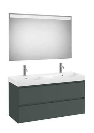 Roca Mueble Lavabo Doble 1200x460 Ona Standard 2 Cajones + Espejo Led Verde Mate