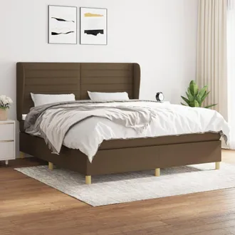 vidaXL Cama Box Spring Con Colch&oacute;n Tela Marr&oacute;n Oscuro 160x200 Cm Vidaxl