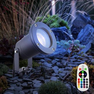 Globo Lighting Faretto da giardino con picchetto da terra illuminazione segnapasso grigio esterno elettrico lampada da telecomando dimmerabile, vetro IP65, 1x led