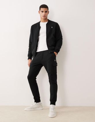 Polo Ralph Lauren Joggers cargo neri in maglia doppia con logo-Nero