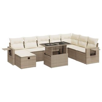 vidaXL Vidaxl - Set Divano Da Giardino 9 Pz Con Cuscini Beige In Polyrattan