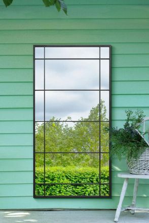 MirrorOutlet Black Metal Framed Window Wall or Leaner Garden Mirror (160CM X 80CM) | Size: 1 Pack