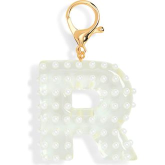 Leith Faux Pearl Initial Bag Charm in R- Clear- White- Gold at Nordstrom Rack