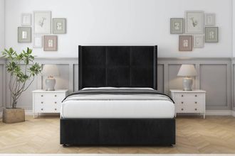 Comfort Beds Charlie Naples Divan Base No Drawers - 54 Wingback-Footboard in Black | Size: Small Double