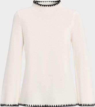 Elie Tahari The Loren Cashmere Whipstitched Funnel-Neck Sweater