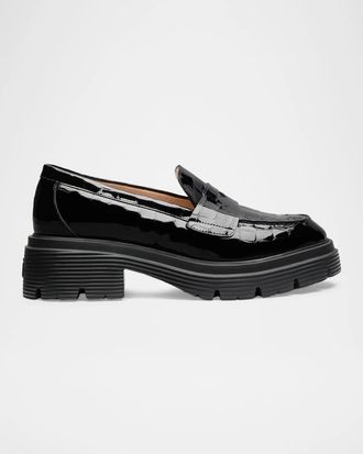 Stuart Weitzman Hudson 20MM Croc-Embossed Patent Leather Penny Loafers